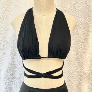 Papaya Black Halter Tie Crop Top